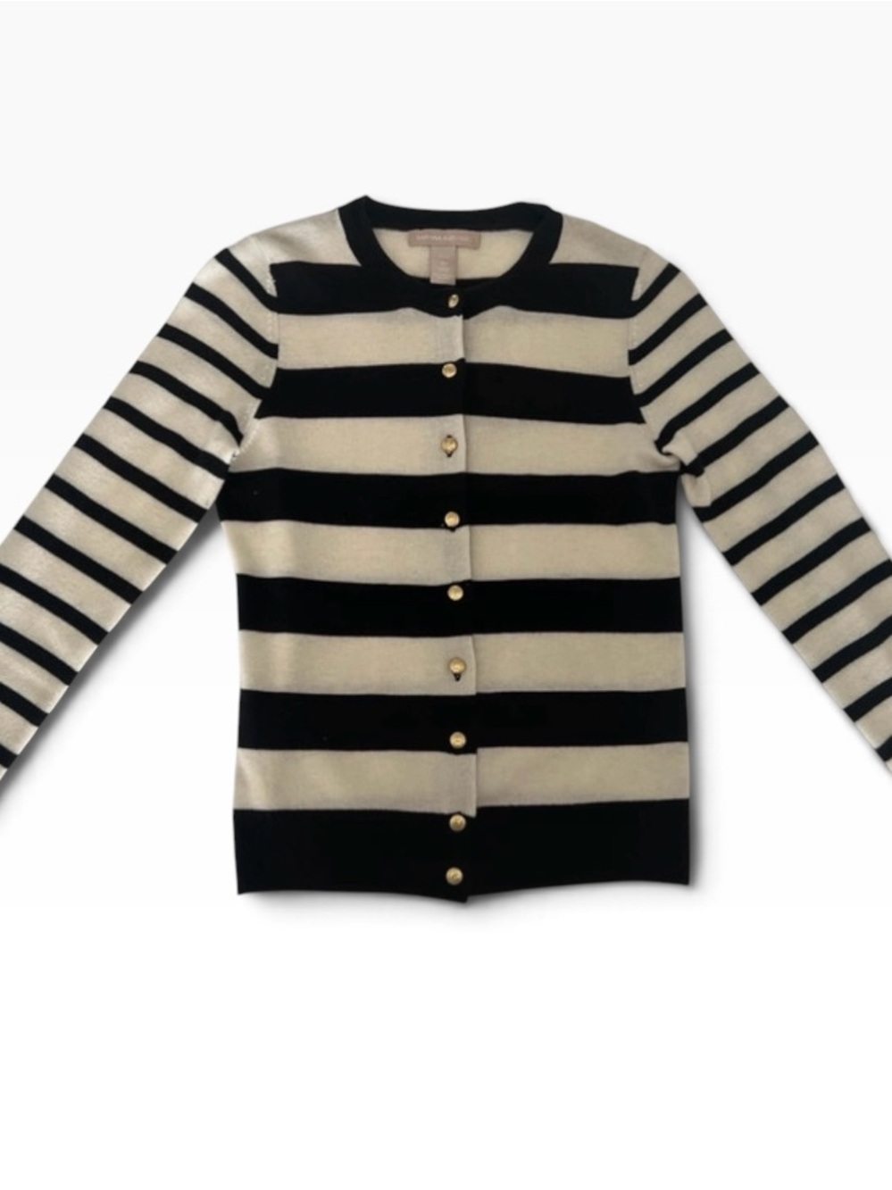 Banana Republic Black and Cream Wool Blend Striped Button-Up Cardigan